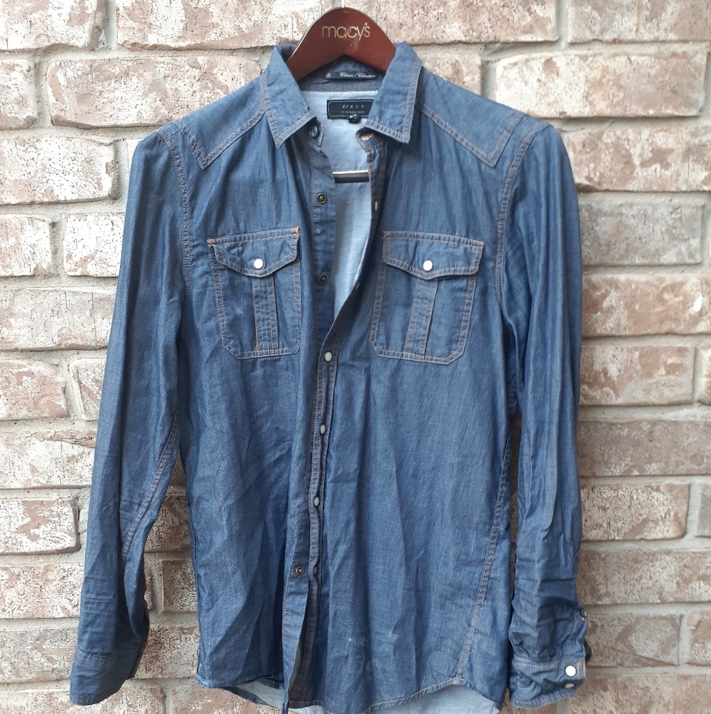 Pearl snap denim button down.